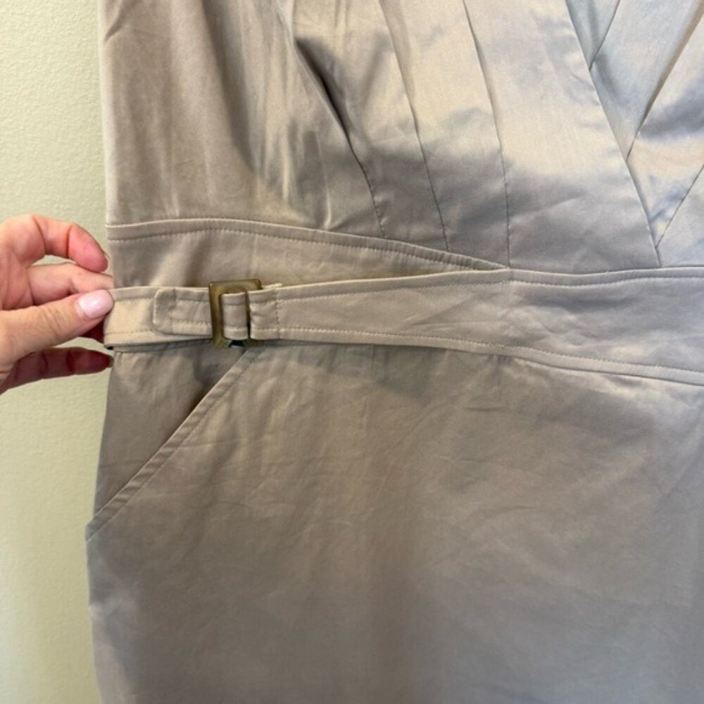 Ann Taylor Sleeveless Khaki Tan Cotton Blend Dress Size 10 Belted Pockets NWT - Picture 6 of 11